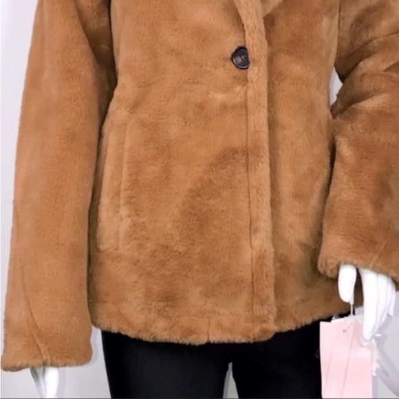 Avec Les Filles Honey Faux Fur Single-Button Jacket SzXS Oversized Notch Lapel - Picture 11 of 16